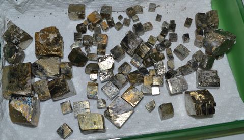 Pyrite cubes of all sizes (largest are 2” on a side) from one day of collecting in Glendon,  NC:  Fool’s gold from the collection of Bill Lesniak.  No implication intended.