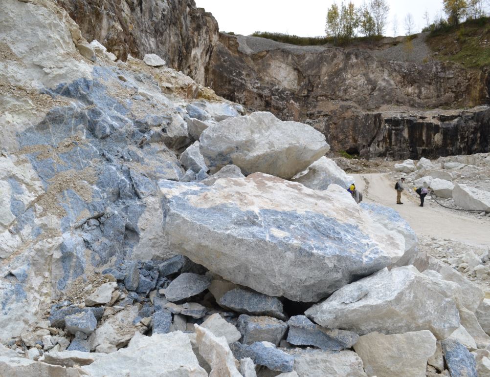  The large boulder in this foreground is the size of large office desks.  The blue is calcite. 