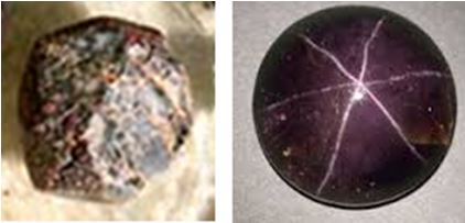 WCGMC has a lot of raw star garnets that look like the one on the left. Come to a workshop and see if you can turn one into the stone on the right!