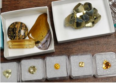 Ed Smith had a nice pyrite specimen, but he also brought a number of faceted citrine crystals.